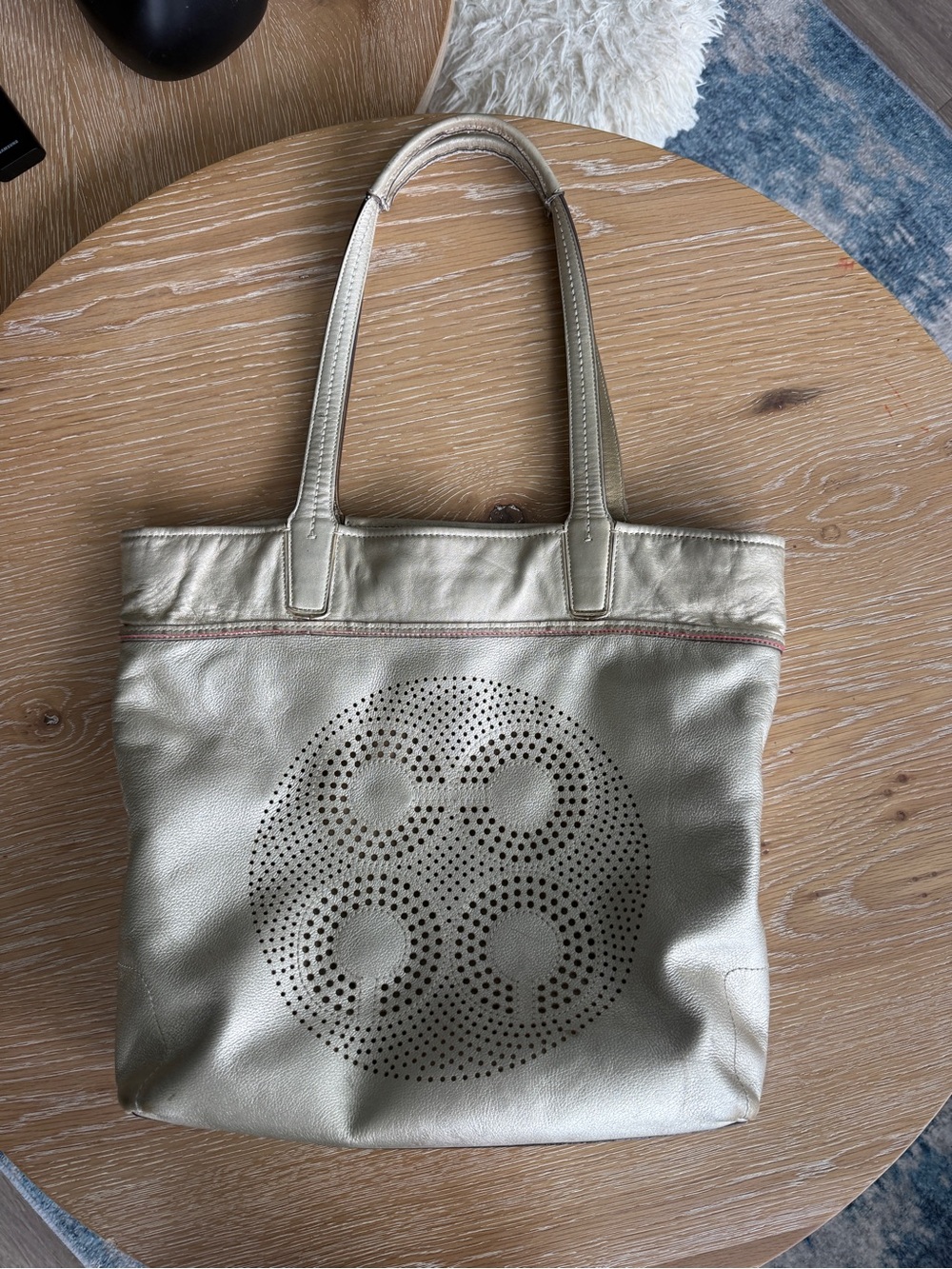 Coach Gold Leather Perforated Logo Tote